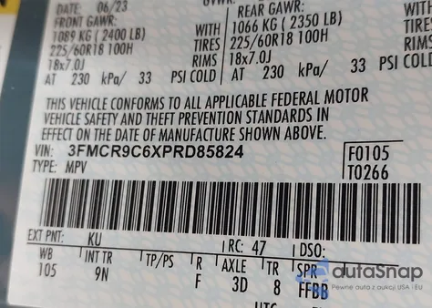 2023 Ford Bronco Sport Outer Banks из США, поврежденный, VIN 3FMCR9C6XPRD85824